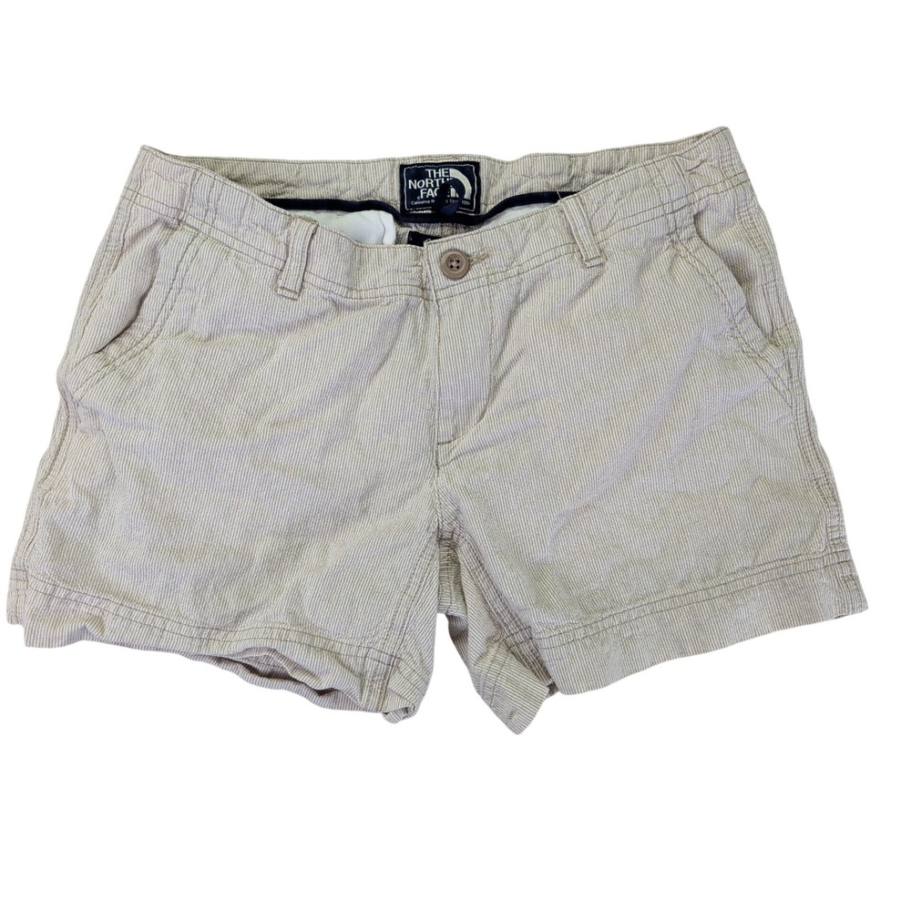 The North Face Womens Size 2 Long Linen Cotton Pinstripe Shorts Beige Outdoor
